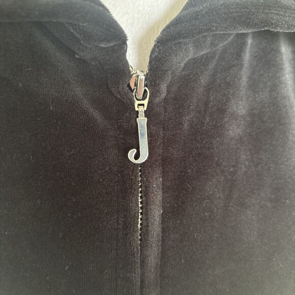 Juicy Couture Black Velour Cropped Tracksuit Jacket Zip Up Hoodie Size Medium - Picture 3 of 8